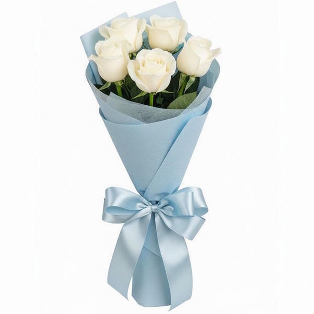 Букет 5 Белых роз Проуд в Пирочи