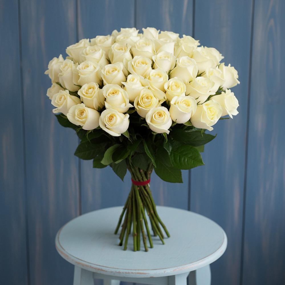Букет 51 Белая роза Эдлесс Лав в Пирочи