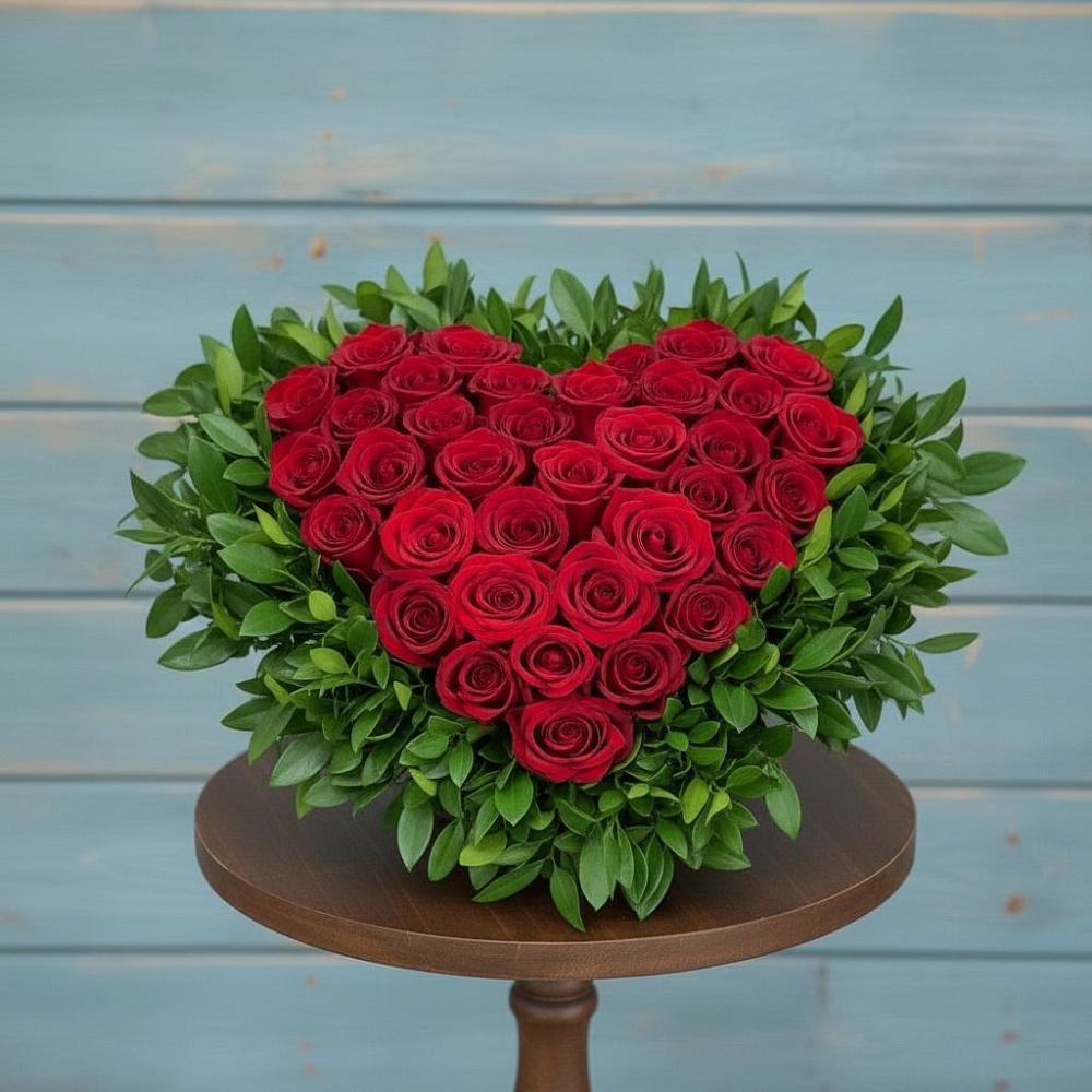 Цветочная композиция из Розы в виде сердца в Пирочи