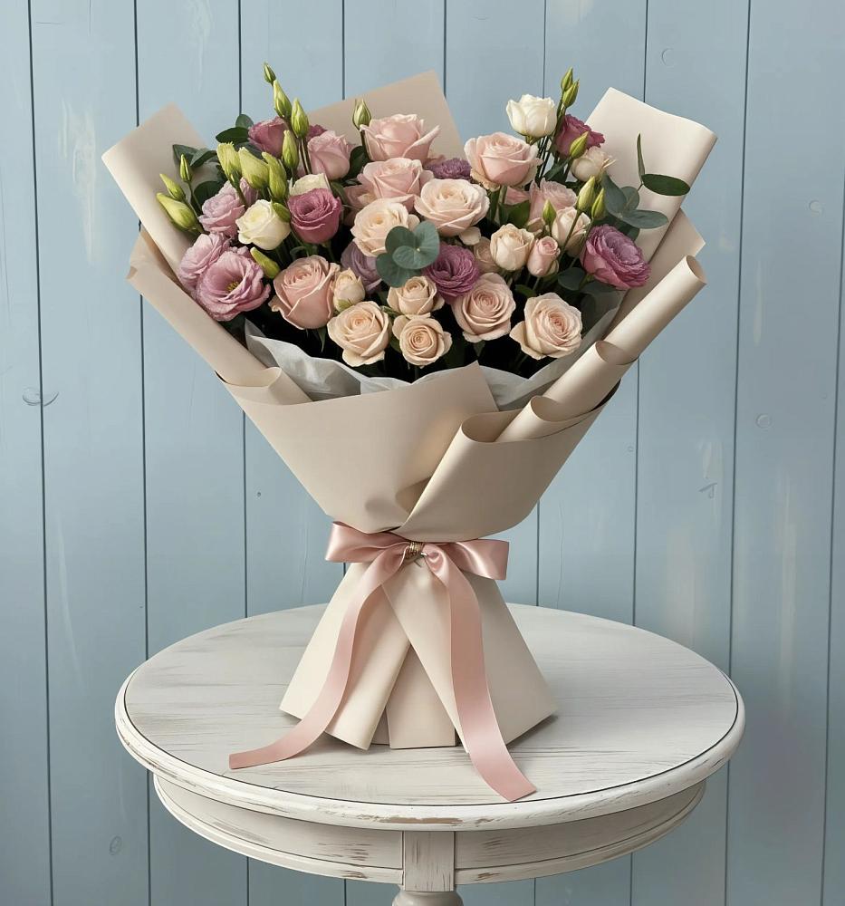 Букет цветов из: Розы и Лизиантусы в Пирочи